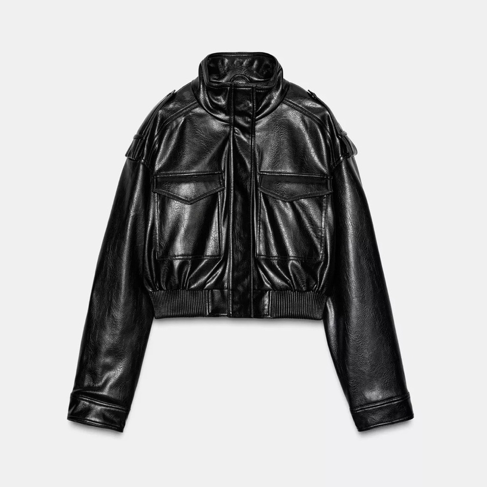Zara Shiny Black Leather Jacket